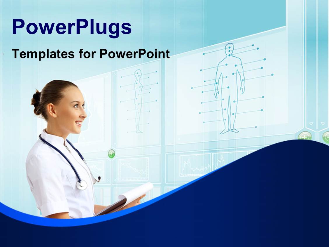 Powerpoint Template Young Female Doctor In White Examining Diagram Of Human Anatomy On Board Doctor Powerpoint Template